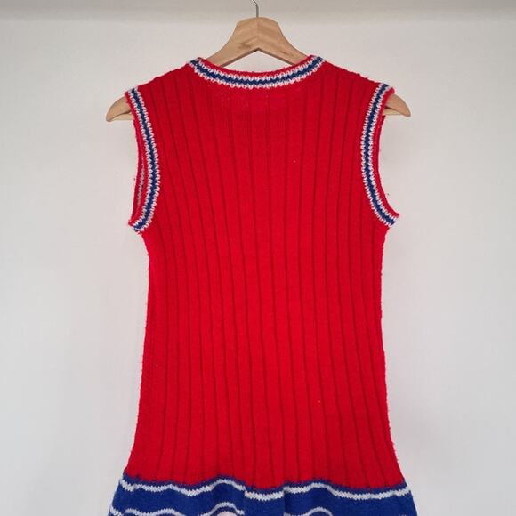 Vtg 60's Mod Red Striped Knit Acrylic Sweater Sleeveless Dress Sz M/L Retro - Picture 5 of 7